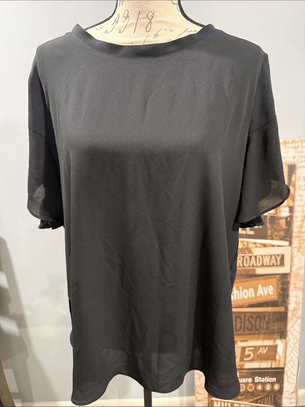 LOFT Black Short-Sleeve Satin-Look Tee